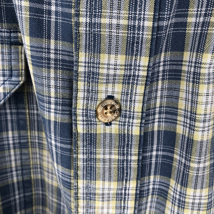 Carhartt Check Pattern Long Sleeve Button-Down Work Shirt, Men's Size L cotton blue type Vintage Second Hand