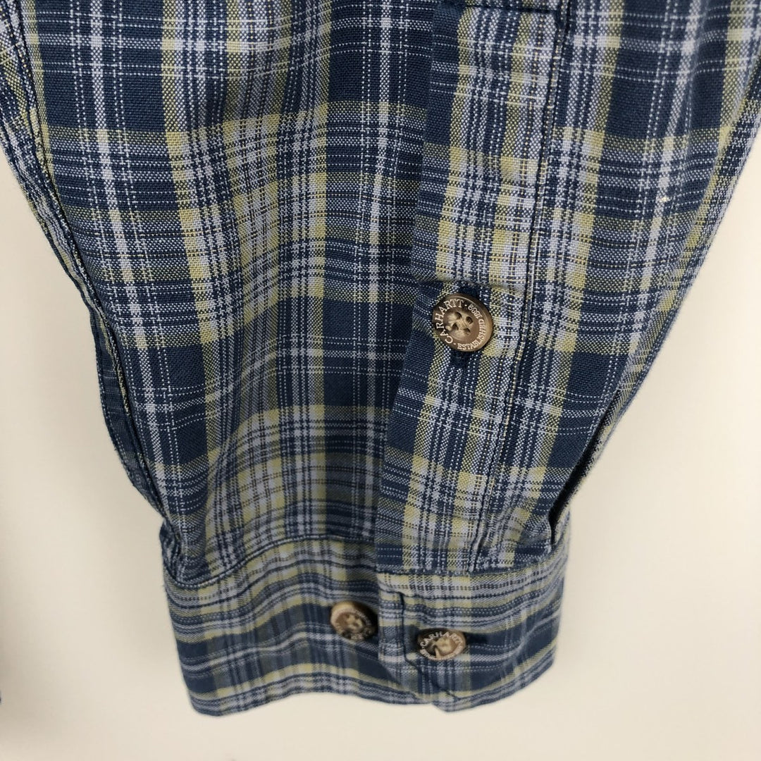 Carhartt Check Pattern Long Sleeve Button-Down Work Shirt, Men's Size L cotton blue type Vintage Second Hand