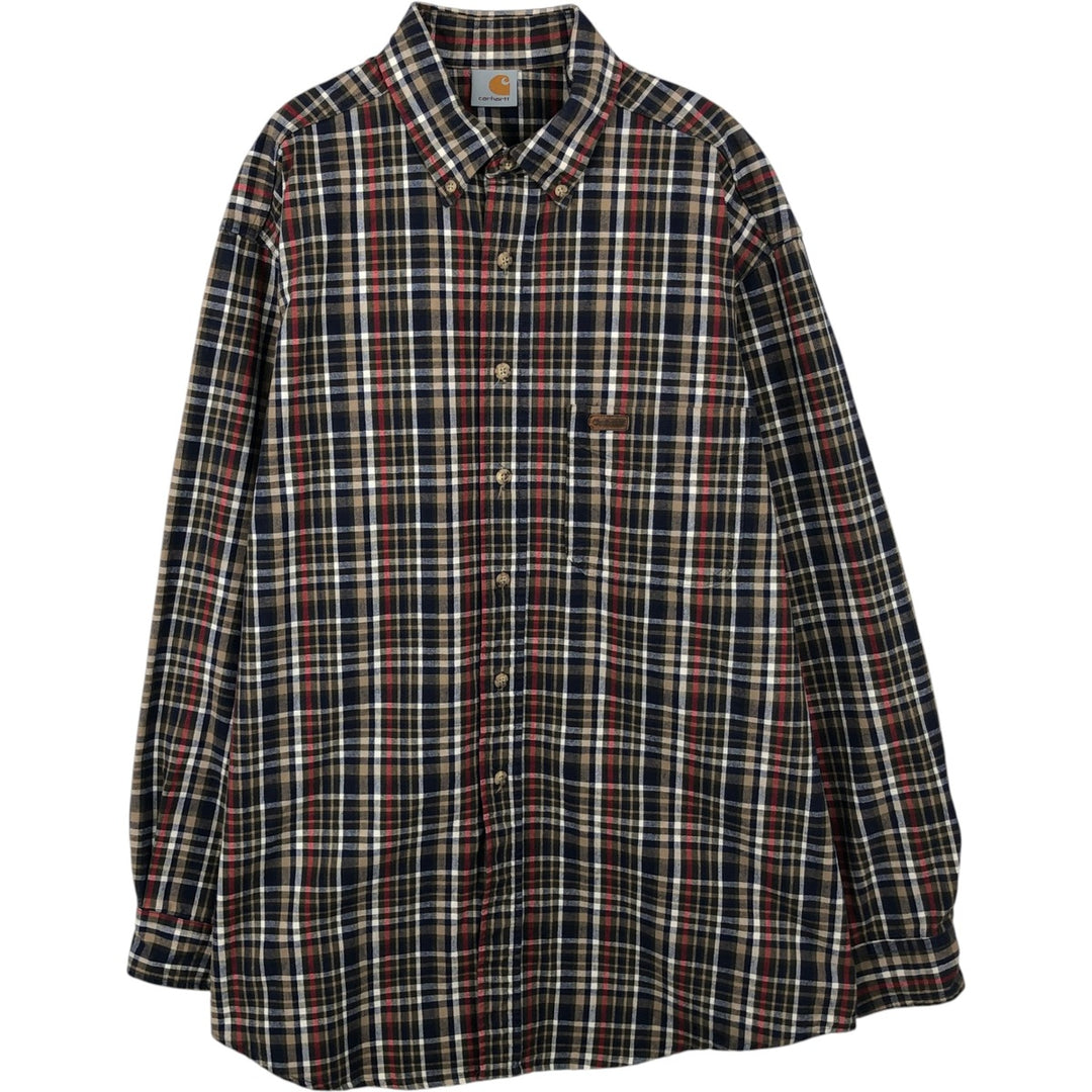 Carhartt Check Pattern Long Sleeve Button-Down Work Shirt, Men's XL unclear navy blue type Vintage Second Hand