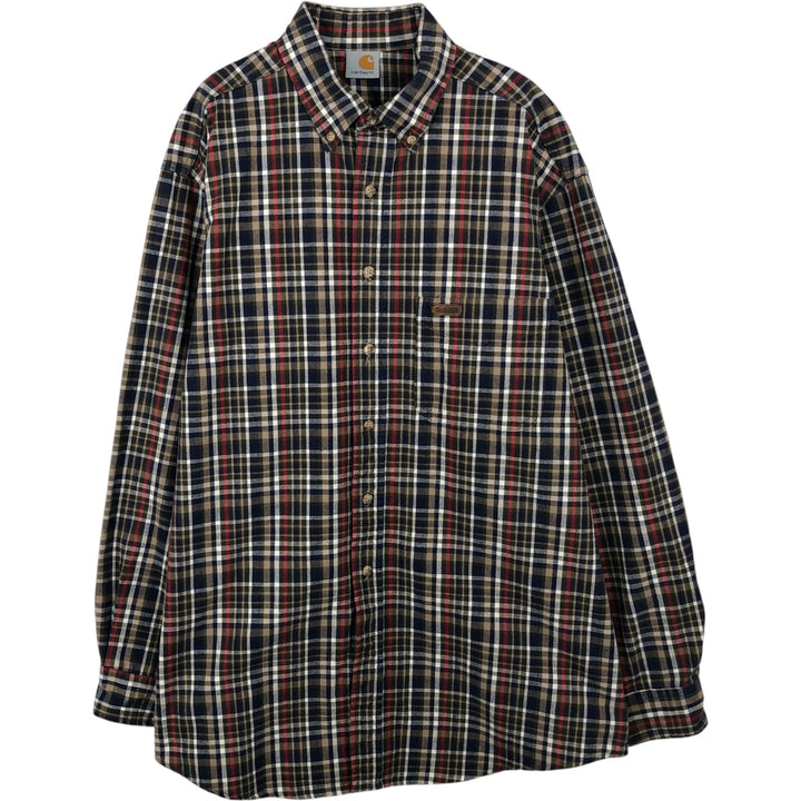 Carhartt Check Pattern Long Sleeve Button-Down Work Shirt, Men's XL unclear navy blue type Vintage Second Hand