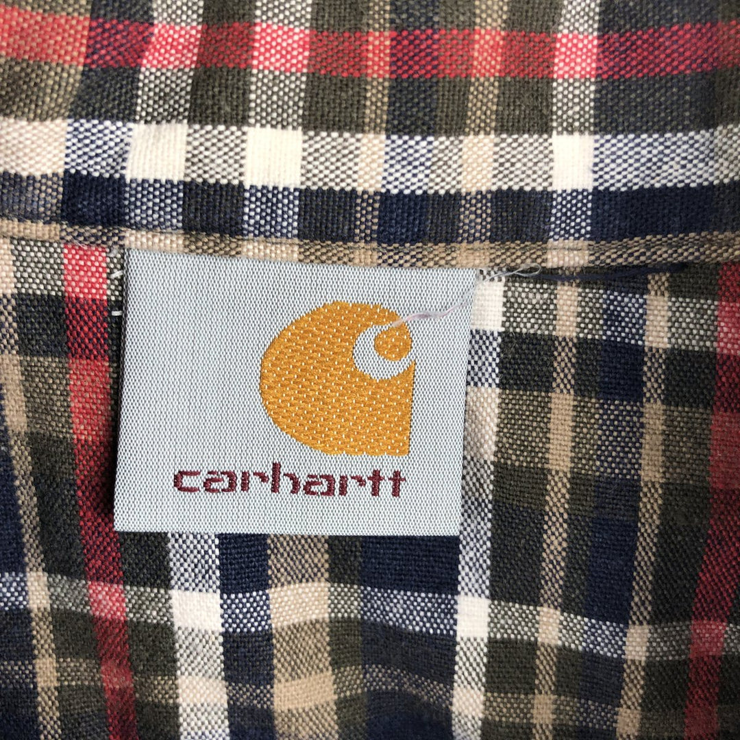 Carhartt Check Pattern Long Sleeve Button-Down Work Shirt, Men's XL unclear navy blue type Vintage Second Hand