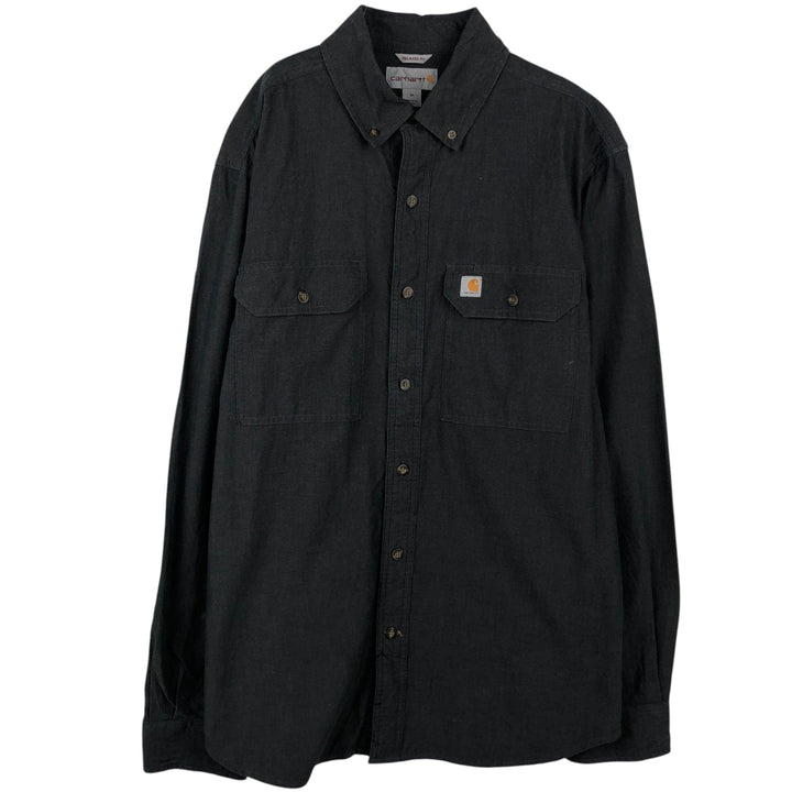 Carhartt Relaxed Fit Long Sleeve Button-Down Work Shirt, Men's Size Medium cotton gray type Vintage Second Hand