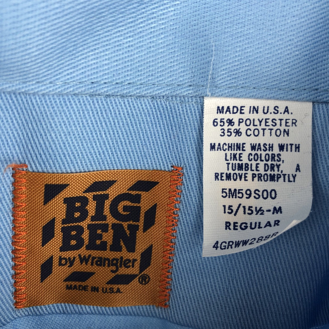 70'S Wrangler BIGBEN Long-Sleeve Work Shirt, Made in USA, Size 15 polyester Blue type light blue Vintage Second Hand