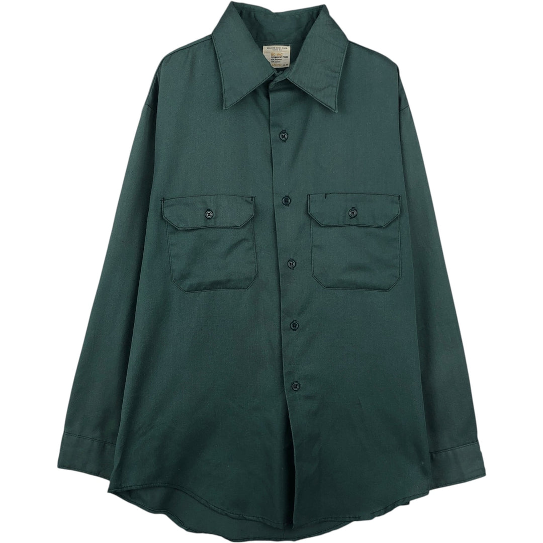 Big Mac long-sleeved work shirt, men's size L equivalent, vintage. polyester Khaki type sage green Vintage Second Hand