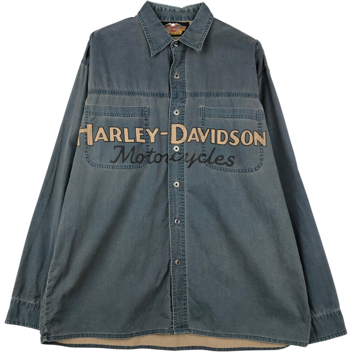 Harley-Davidson Long Sleeve Work Shirt, Men's Medium cotton green type Vintage Second Hand