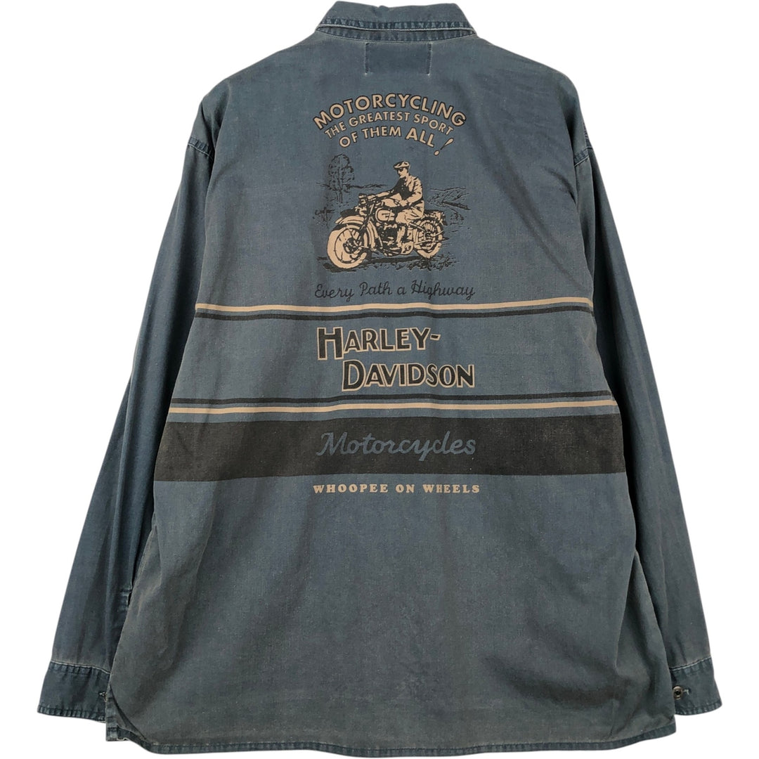 Harley-Davidson Long Sleeve Work Shirt, Men's Medium cotton green type Vintage Second Hand