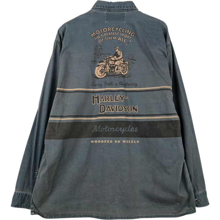 Harley-Davidson Long Sleeve Work Shirt, Men's Medium cotton green type Vintage Second Hand