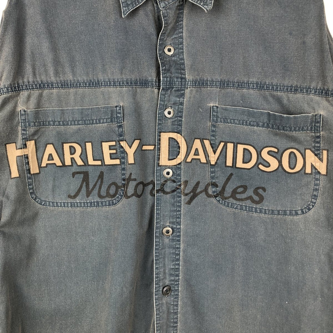 Harley-Davidson Long Sleeve Work Shirt, Men's Medium cotton green type Vintage Second Hand