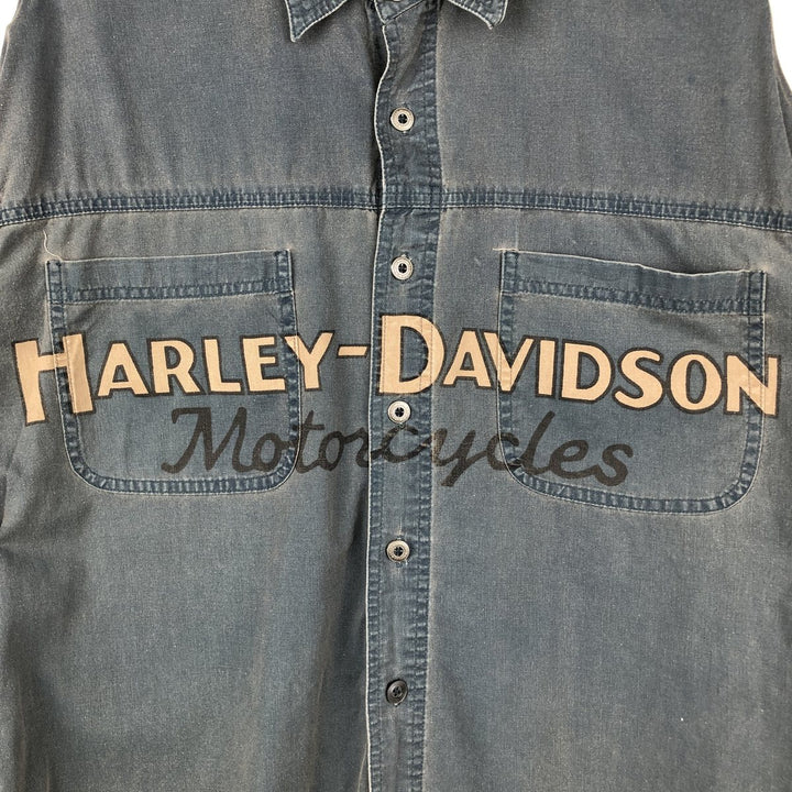 Harley-Davidson Long Sleeve Work Shirt, Men's Medium cotton green type Vintage Second Hand