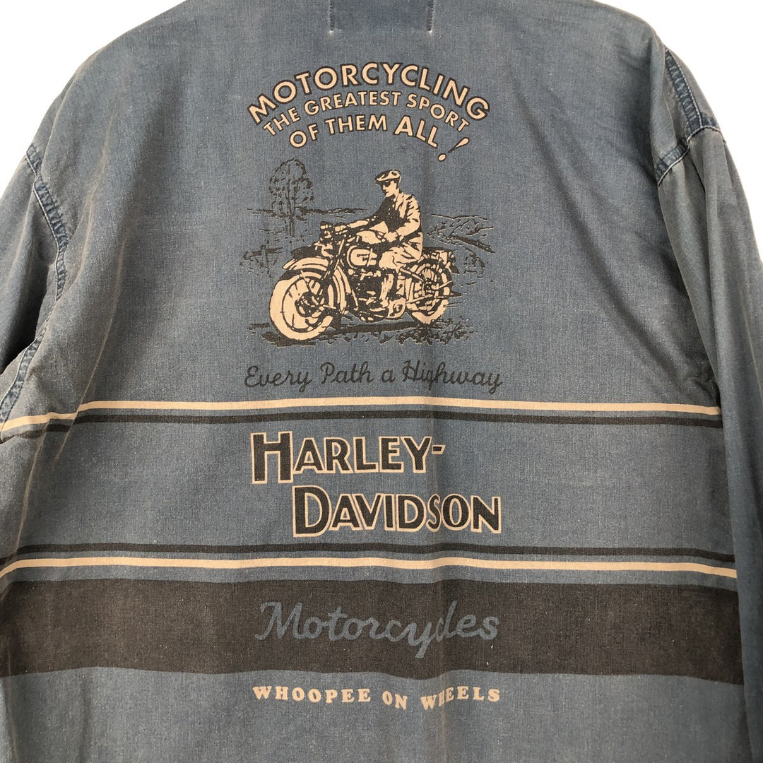 Harley-Davidson Long Sleeve Work Shirt, Men's Medium cotton green type Vintage Second Hand