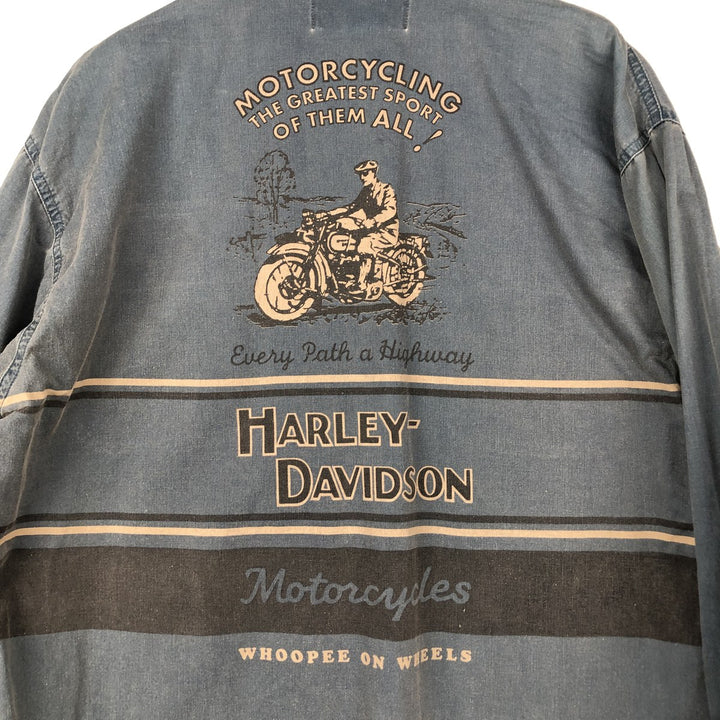 Harley-Davidson Long Sleeve Work Shirt, Men's Medium cotton green type Vintage Second Hand