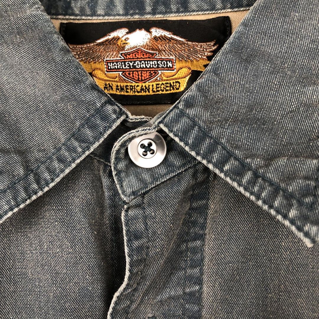 Harley-Davidson Long Sleeve Work Shirt, Men's Medium cotton green type Vintage Second Hand