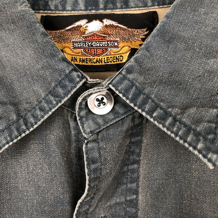 Harley-Davidson Long Sleeve Work Shirt, Men's Medium cotton green type Vintage Second Hand