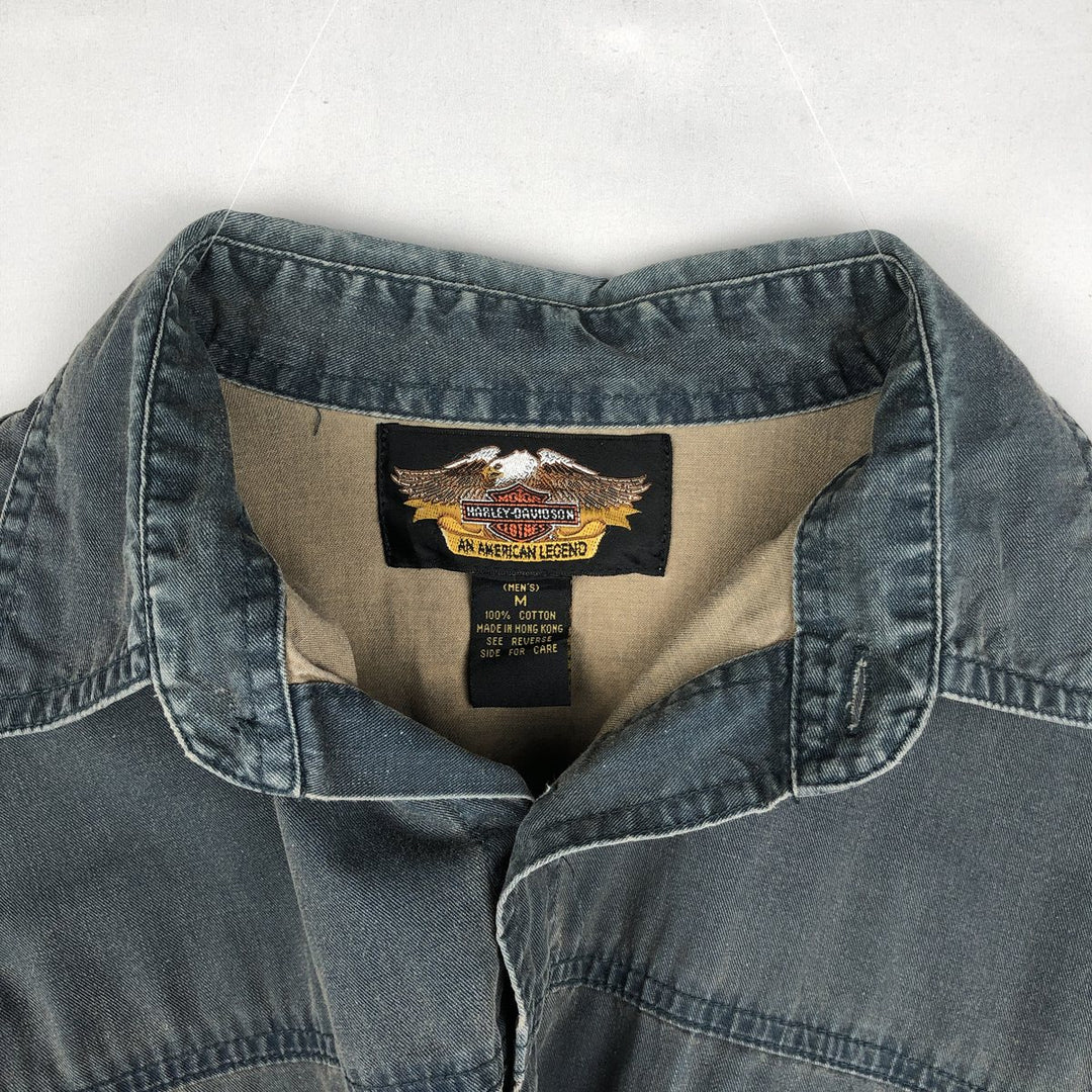 Harley-Davidson Long Sleeve Work Shirt, Men's Medium cotton green type Vintage Second Hand