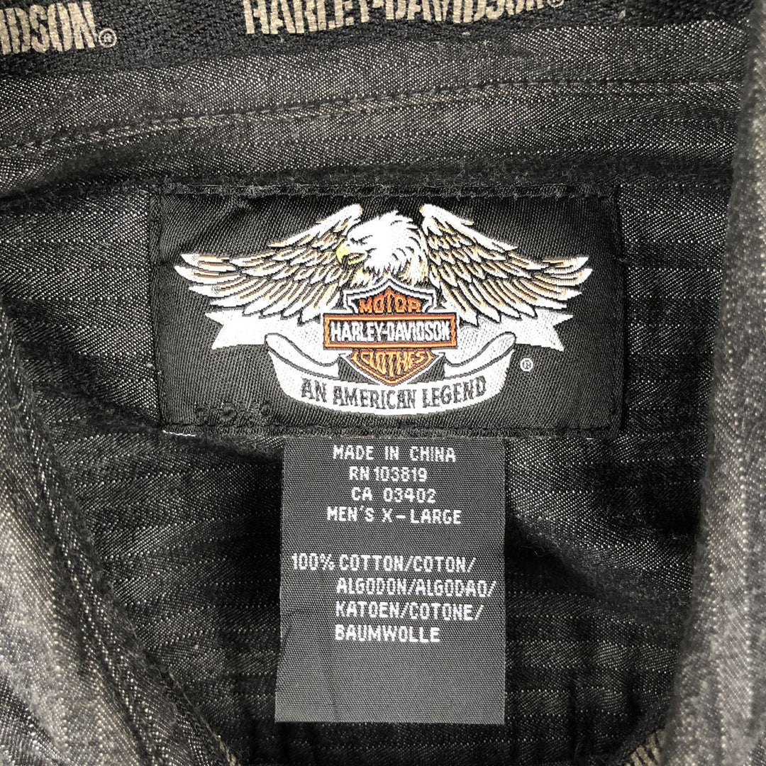 Harley-Davidson Stripe Pattern Long-Sleeve Hidden Button-Down Work Shirt, Men's Size XL (Equivalent), Vintage cotton black type Vintage Second Hand