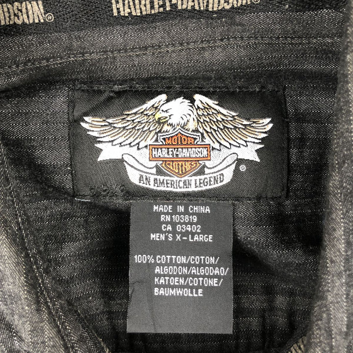 Harley-Davidson Stripe Pattern Long-Sleeve Hidden Button-Down Work Shirt, Men's Size XL (Equivalent), Vintage cotton black type Vintage Second Hand