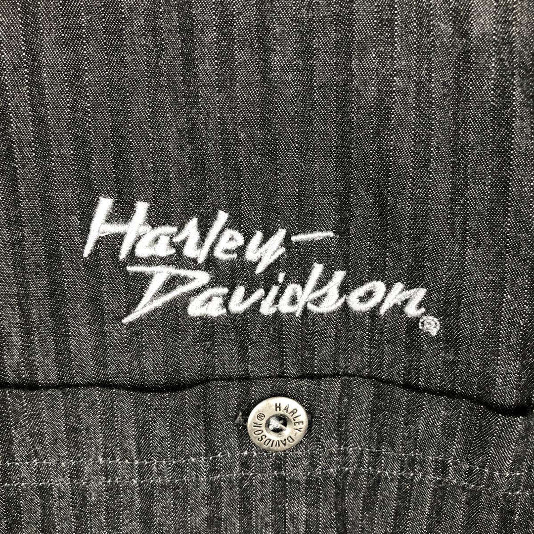 Harley-Davidson Stripe Pattern Long-Sleeve Hidden Button-Down Work Shirt, Men's Size XL (Equivalent), Vintage cotton black type Vintage Second Hand