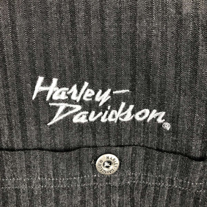 Harley-Davidson Stripe Pattern Long-Sleeve Hidden Button-Down Work Shirt, Men's Size XL (Equivalent), Vintage cotton black type Vintage Second Hand