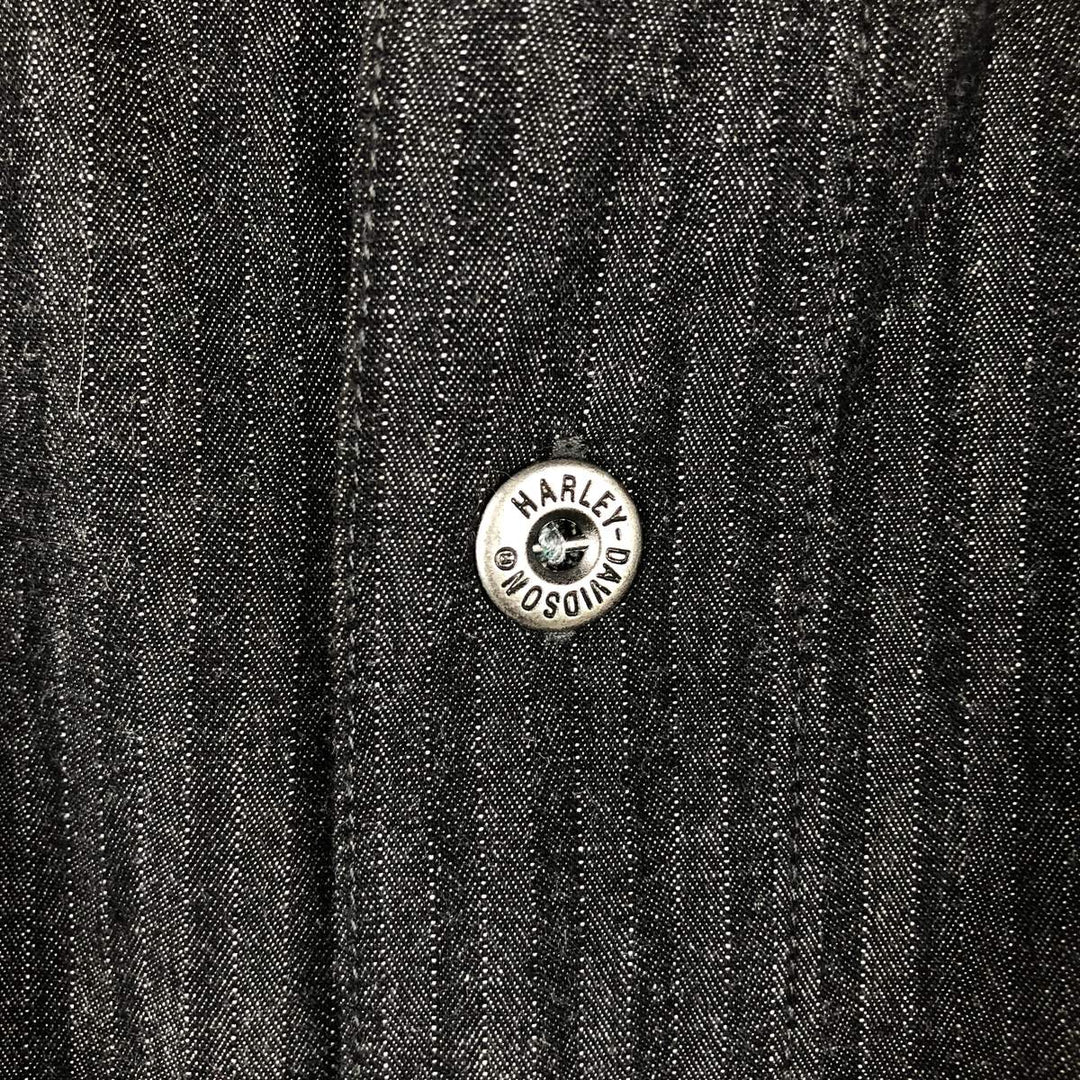 Harley-Davidson Stripe Pattern Long-Sleeve Hidden Button-Down Work Shirt, Men's Size XL (Equivalent), Vintage cotton black type Vintage Second Hand