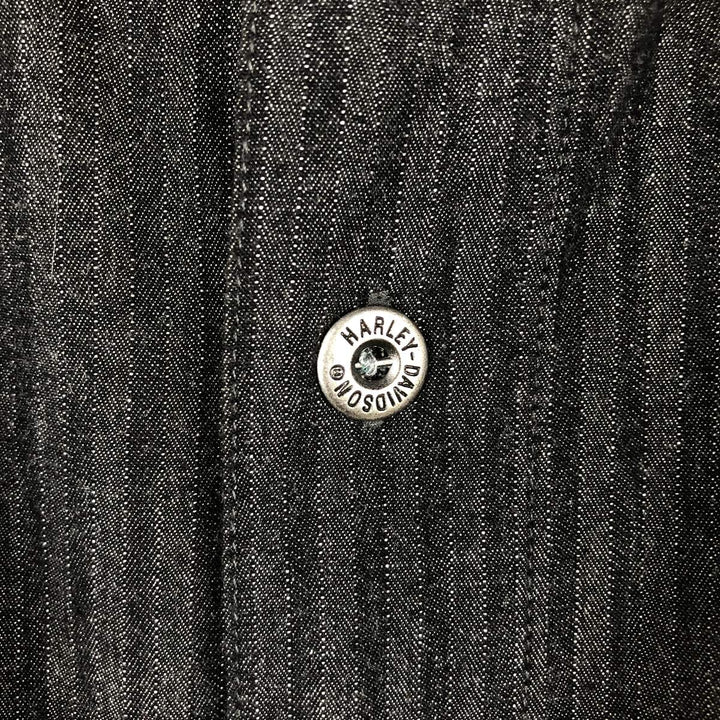 Harley-Davidson Stripe Pattern Long-Sleeve Hidden Button-Down Work Shirt, Men's Size XL (Equivalent), Vintage cotton black type Vintage Second Hand