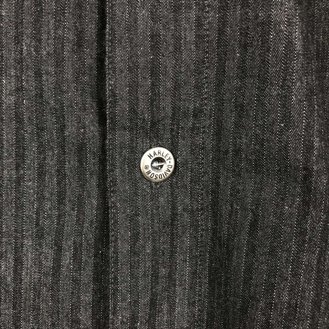 Harley-Davidson Stripe Pattern Long-Sleeve Hidden Button-Down Work Shirt, Men's Size XL (Equivalent), Vintage cotton black type Vintage Second Hand