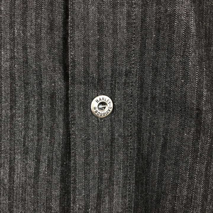 Harley-Davidson Stripe Pattern Long-Sleeve Hidden Button-Down Work Shirt, Men's Size XL (Equivalent), Vintage cotton black type Vintage Second Hand