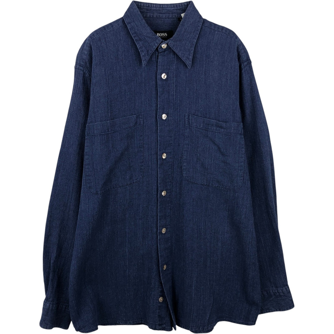 Hugo Boss Long-Sleeve Linen x Cotton Shirt, Men's Size M (approx.) linen blue type Vintage Second Hand
