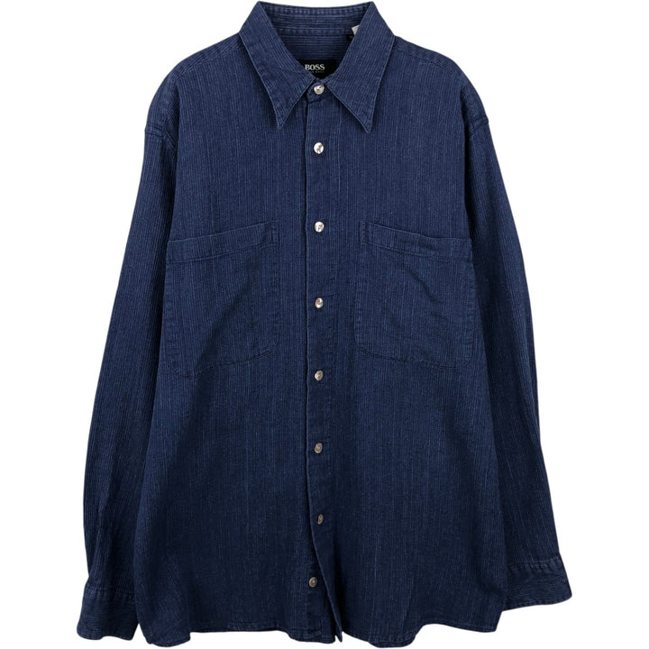 Hugo Boss Long-Sleeve Linen x Cotton Shirt, Men's Size M (approx.) linen blue type Vintage Second Hand