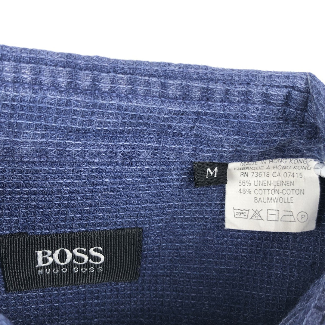 Hugo Boss Long-Sleeve Linen x Cotton Shirt, Men's Size M (approx.) linen blue type Vintage Second Hand