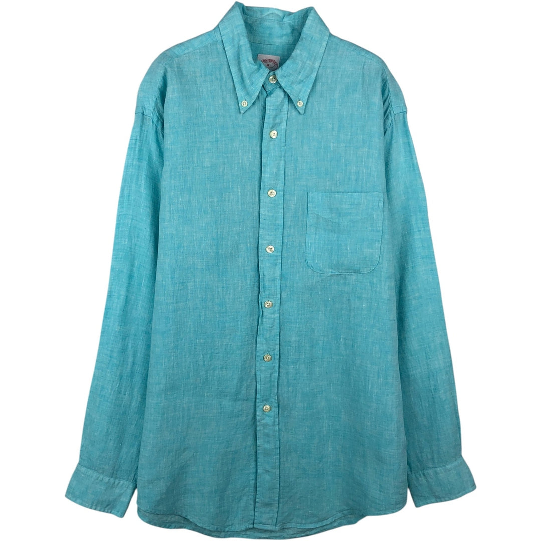 Brooks Brothers 346 long sleeve linen button-down shirt, men's size M linen Blue type light blue Vintage Second Hand