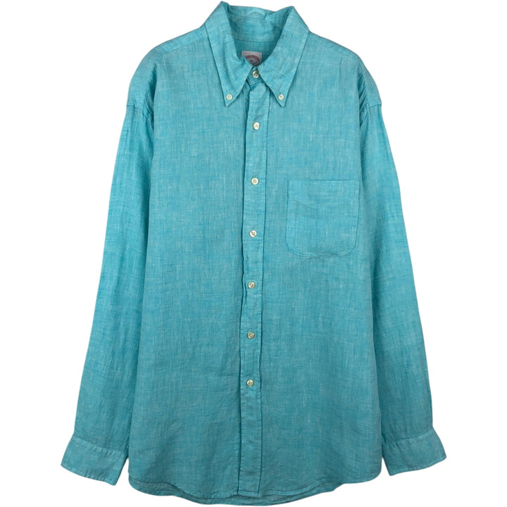 Brooks Brothers 346 long sleeve linen button-down shirt, men's size M linen Blue type light blue Vintage Second Hand