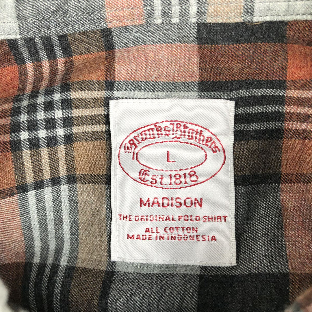 Brooks Brothers Est.1818 MADISON Long Sleeve Button-Down Check Shirt, Men's Size L cotton gray type Vintage Second Hand