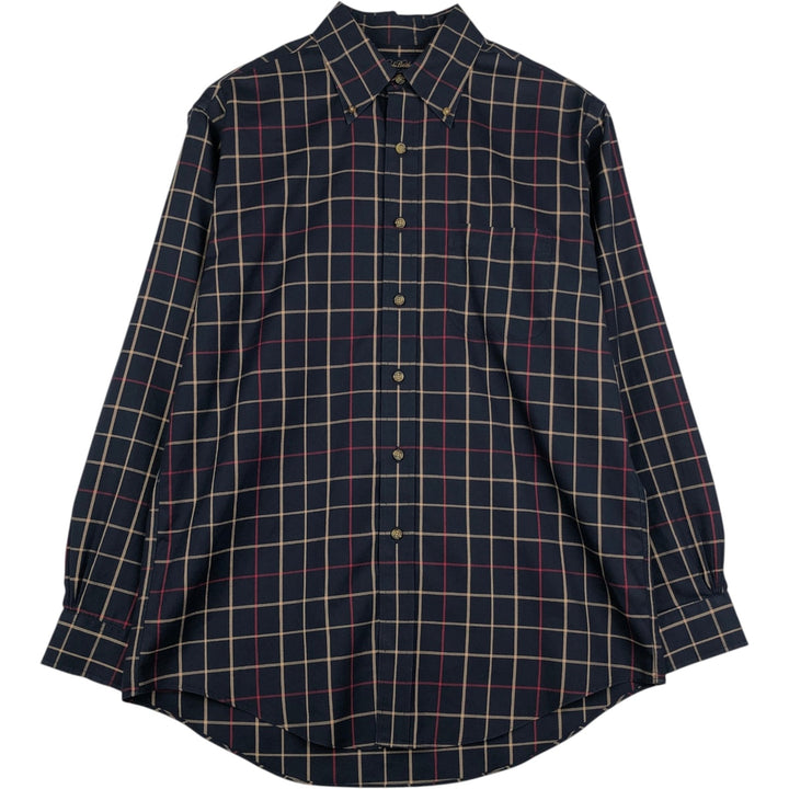 Brooks Brothers long-sleeved button-down check shirt, men's size M cotton navy blue type Vintage Second Hand