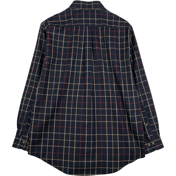 Brooks Brothers long-sleeved button-down check shirt, men's size M cotton navy blue type Vintage Second Hand