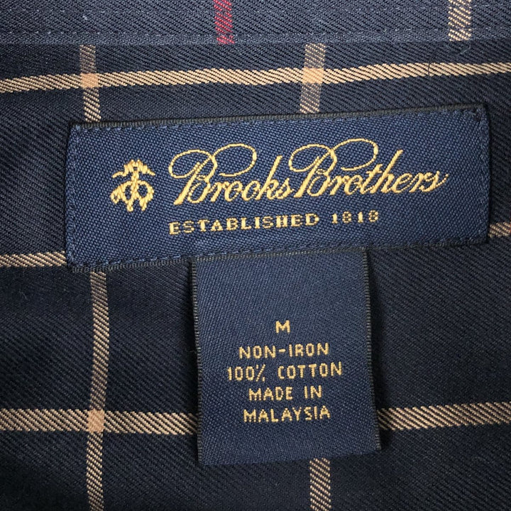 Brooks Brothers long-sleeved button-down check shirt, men's size M cotton navy blue type Vintage Second Hand