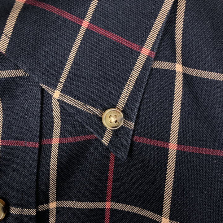 Brooks Brothers long-sleeved button-down check shirt, men's size M cotton navy blue type Vintage Second Hand