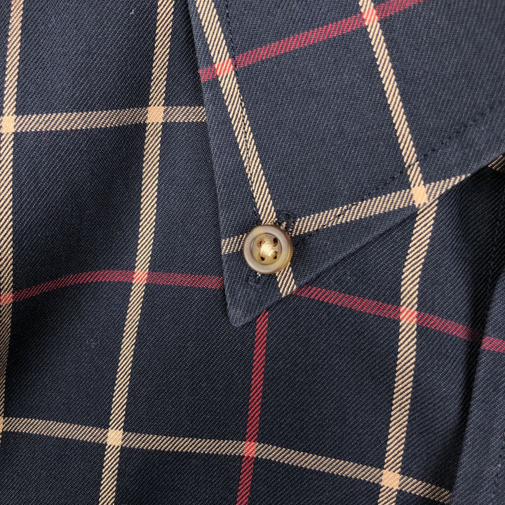 Brooks Brothers long-sleeved button-down check shirt, men's size M cotton navy blue type Vintage Second Hand