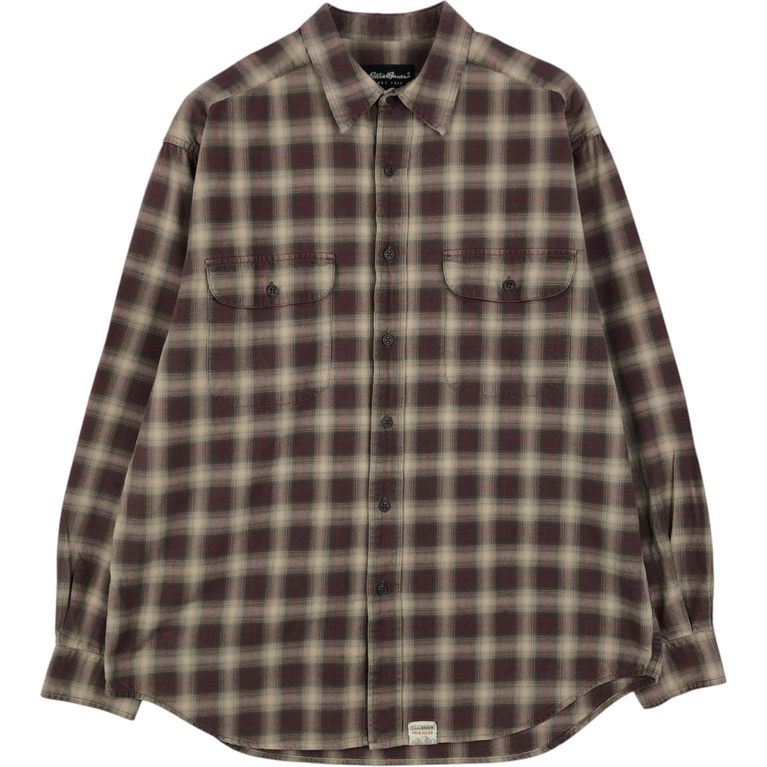 Eddie Bauer Ombre Check Long-Sleeve Cotton Check Shirt, Men's Size M (approx.) cotton Beige type Vintage Second Hand