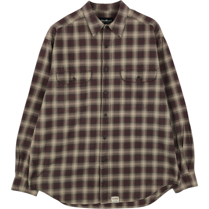 Eddie Bauer Ombre Check Long-Sleeve Cotton Check Shirt, Men's Size M (approx.) cotton Beige type Vintage Second Hand
