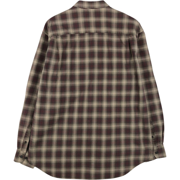 Eddie Bauer Ombre Check Long-Sleeve Cotton Check Shirt, Men's Size M (approx.) cotton Beige type Vintage Second Hand