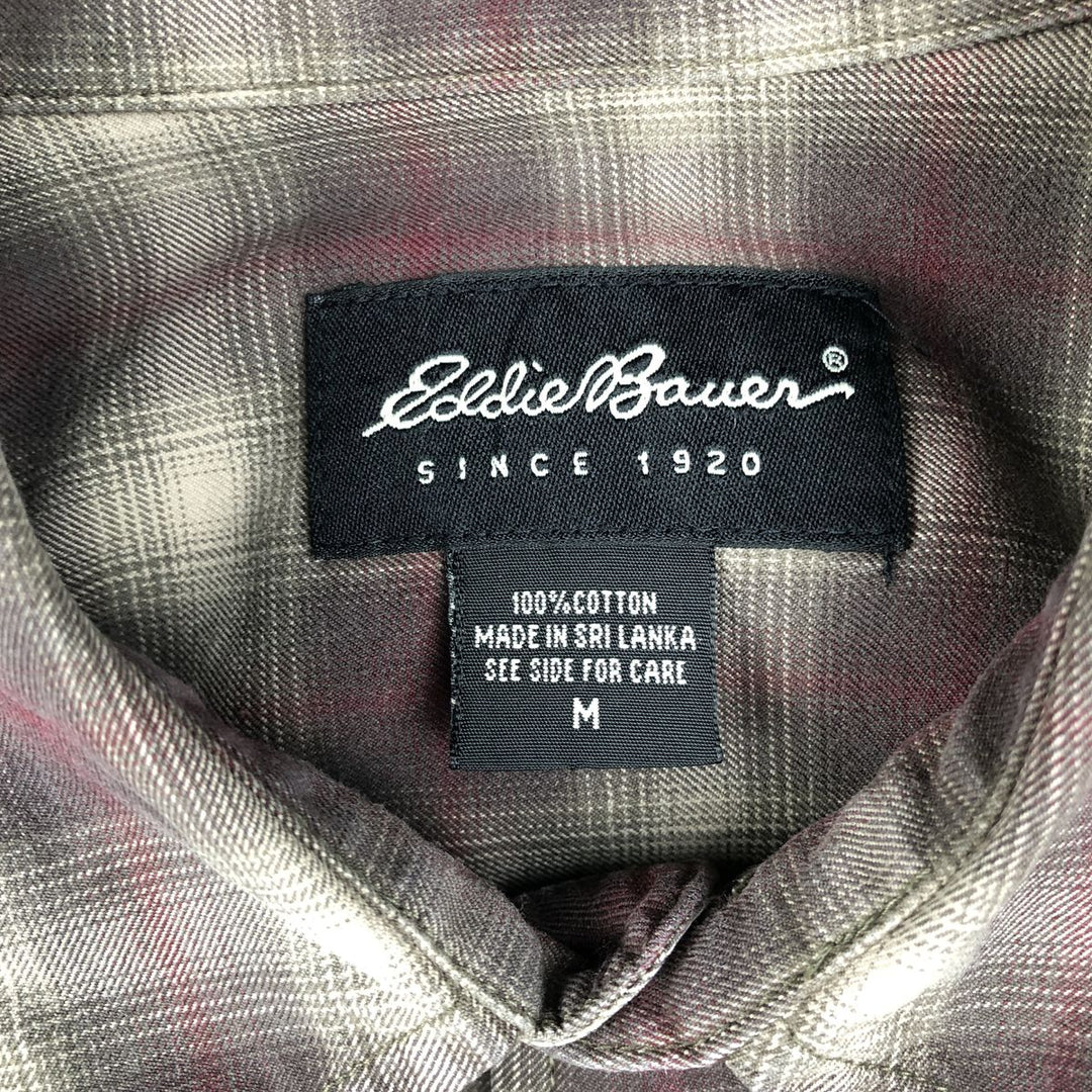 Eddie Bauer Ombre Check Long-Sleeve Cotton Check Shirt, Men's Size M (approx.) cotton Beige type Vintage Second Hand