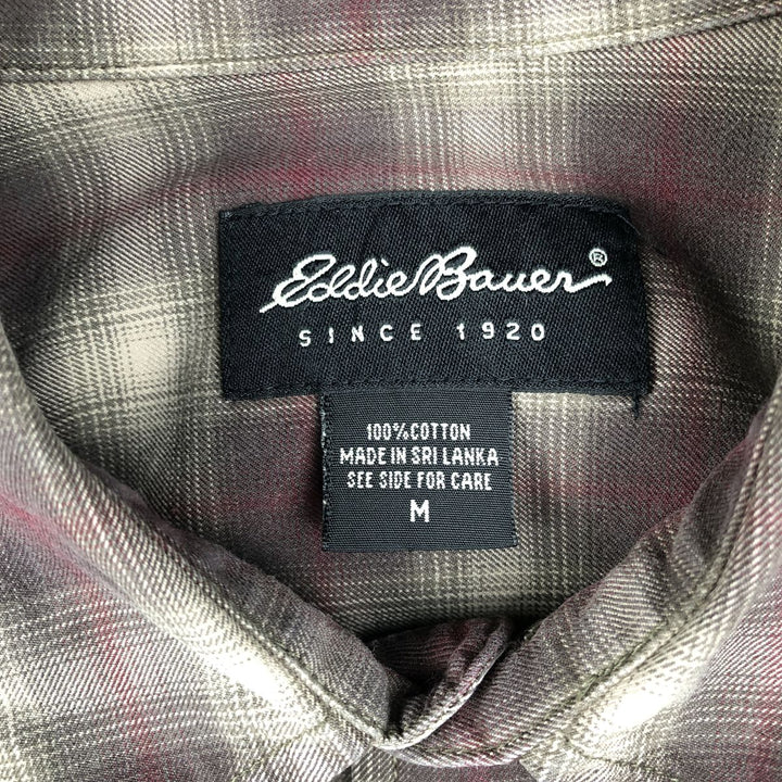 Eddie Bauer Ombre Check Long-Sleeve Cotton Check Shirt, Men's Size M (approx.) cotton Beige type Vintage Second Hand