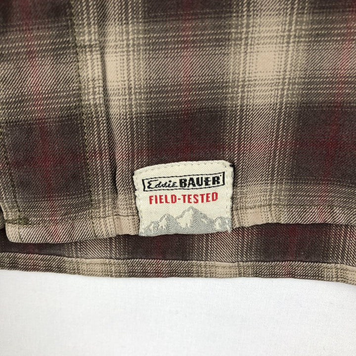 Eddie Bauer Ombre Check Long-Sleeve Cotton Check Shirt, Men's Size M (approx.) cotton Beige type Vintage Second Hand