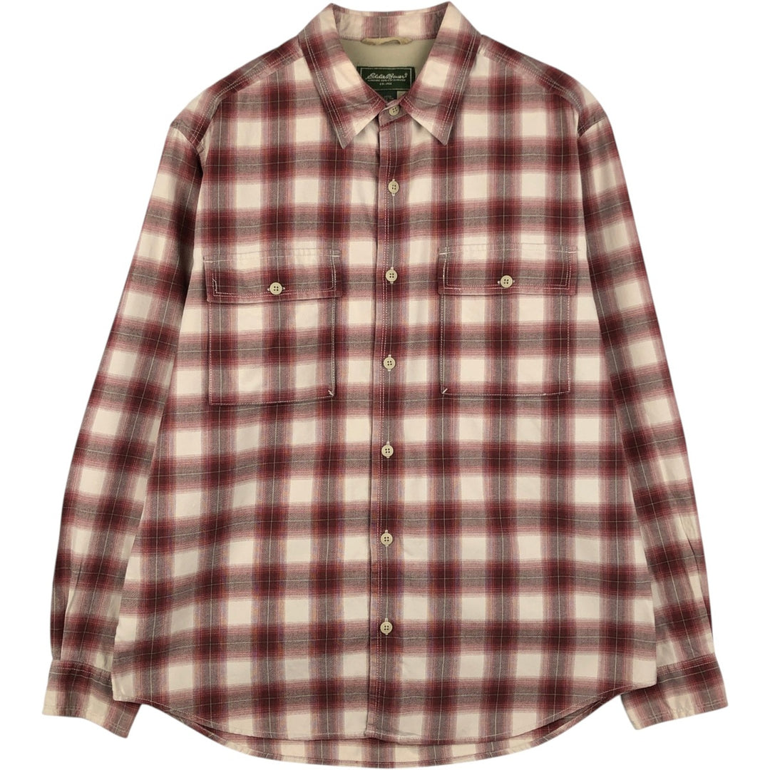 Eddie Bauer Ombre Check Long-Sleeve Cotton Check Shirt, Men's Size M (approx.) cotton Beige type Vintage Second Hand