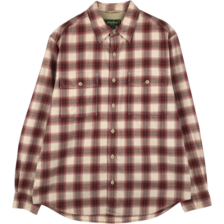Eddie Bauer Ombre Check Long-Sleeve Cotton Check Shirt, Men's Size M (approx.) cotton Beige type Vintage Second Hand