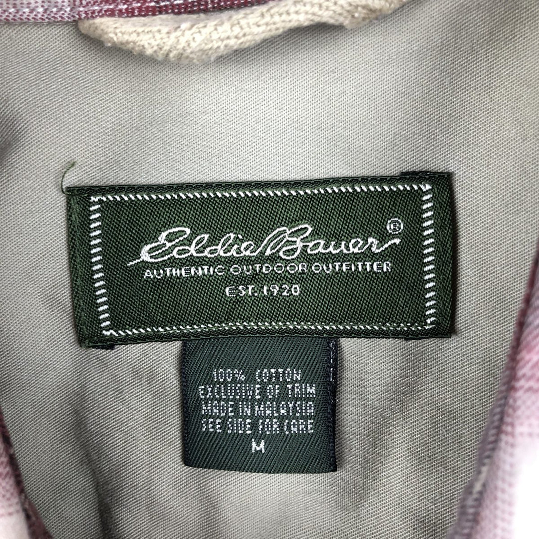 Eddie Bauer Ombre Check Long-Sleeve Cotton Check Shirt, Men's Size M (approx.) cotton Beige type Vintage Second Hand