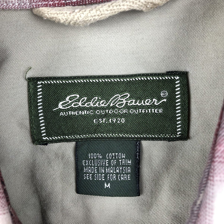 Eddie Bauer Ombre Check Long-Sleeve Cotton Check Shirt, Men's Size M (approx.) cotton Beige type Vintage Second Hand