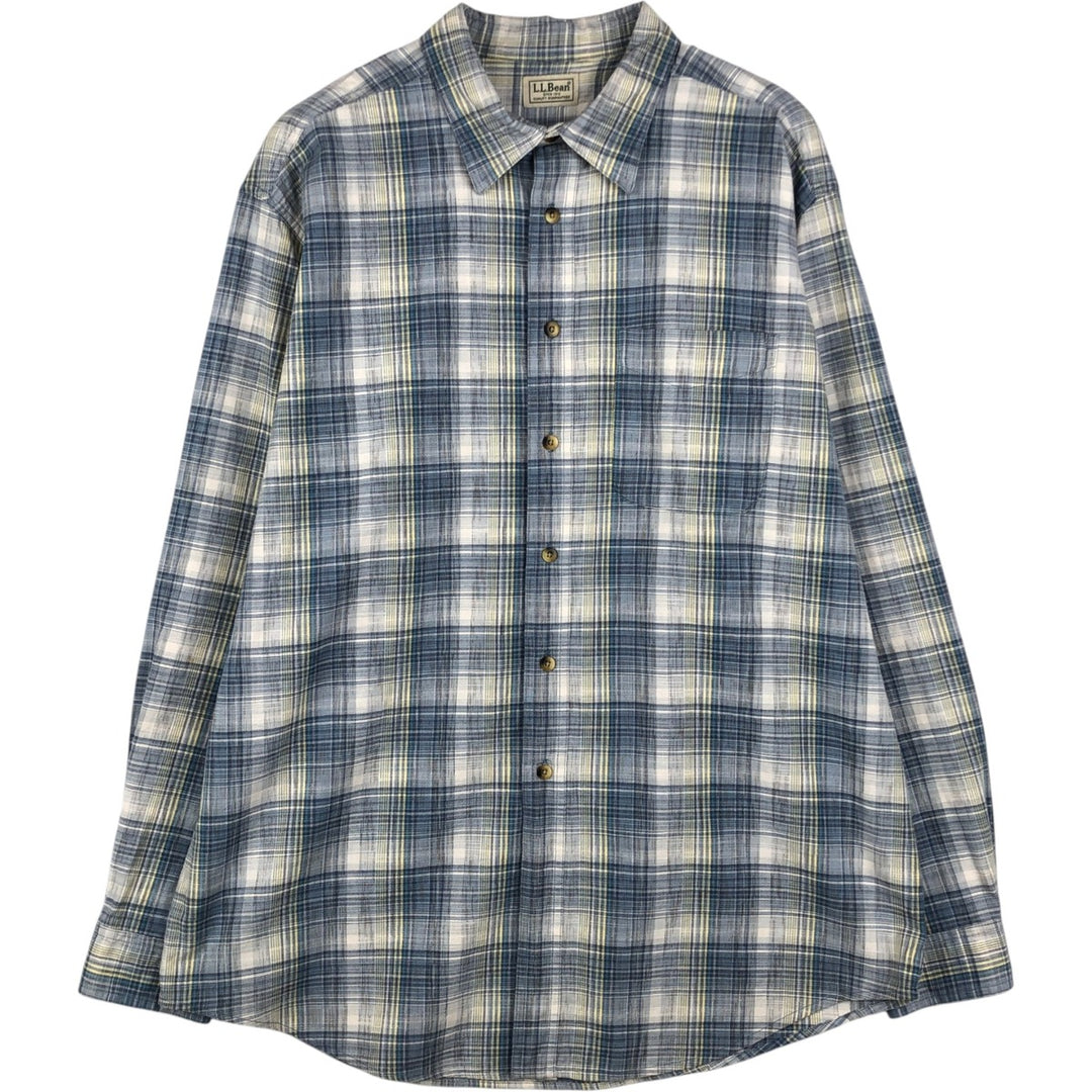 90s-00'S LLBean Long-Sleeve Cotton Check Shirt, Men's Size XL (approx.) unclear Blue type light blue Vintage Second Hand
