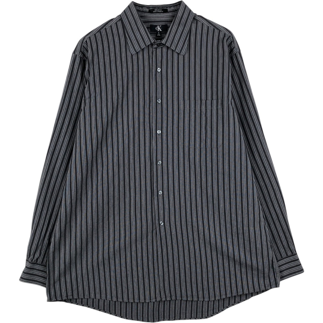 90s-00'S Calvin Klein Multi-stripe Long-Sleeve Cotton Stripe Shirt, Men's Size XL cotton gray type Vintage Second Hand