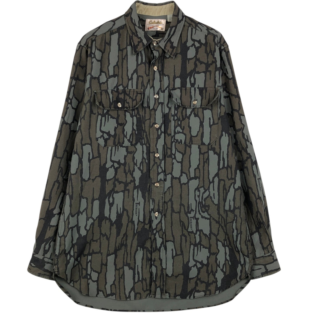 Cabelas Camouflage Pattern Treebark Camo Military Shirt, Men's Size L (approx.), Vintage unclear Khaki type Vintage Second Hand